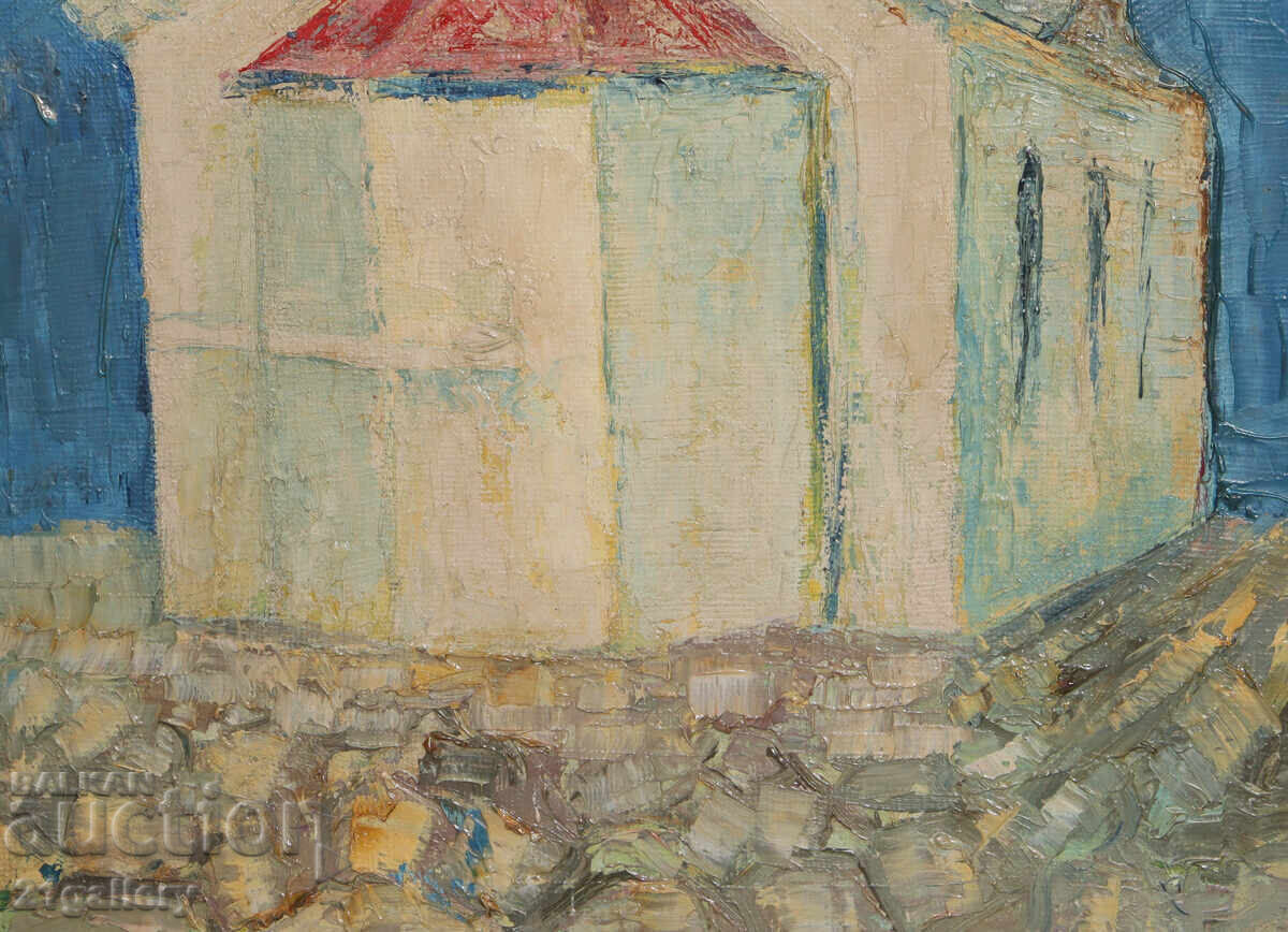 Картина маслени бои пейзаж със църква - 6