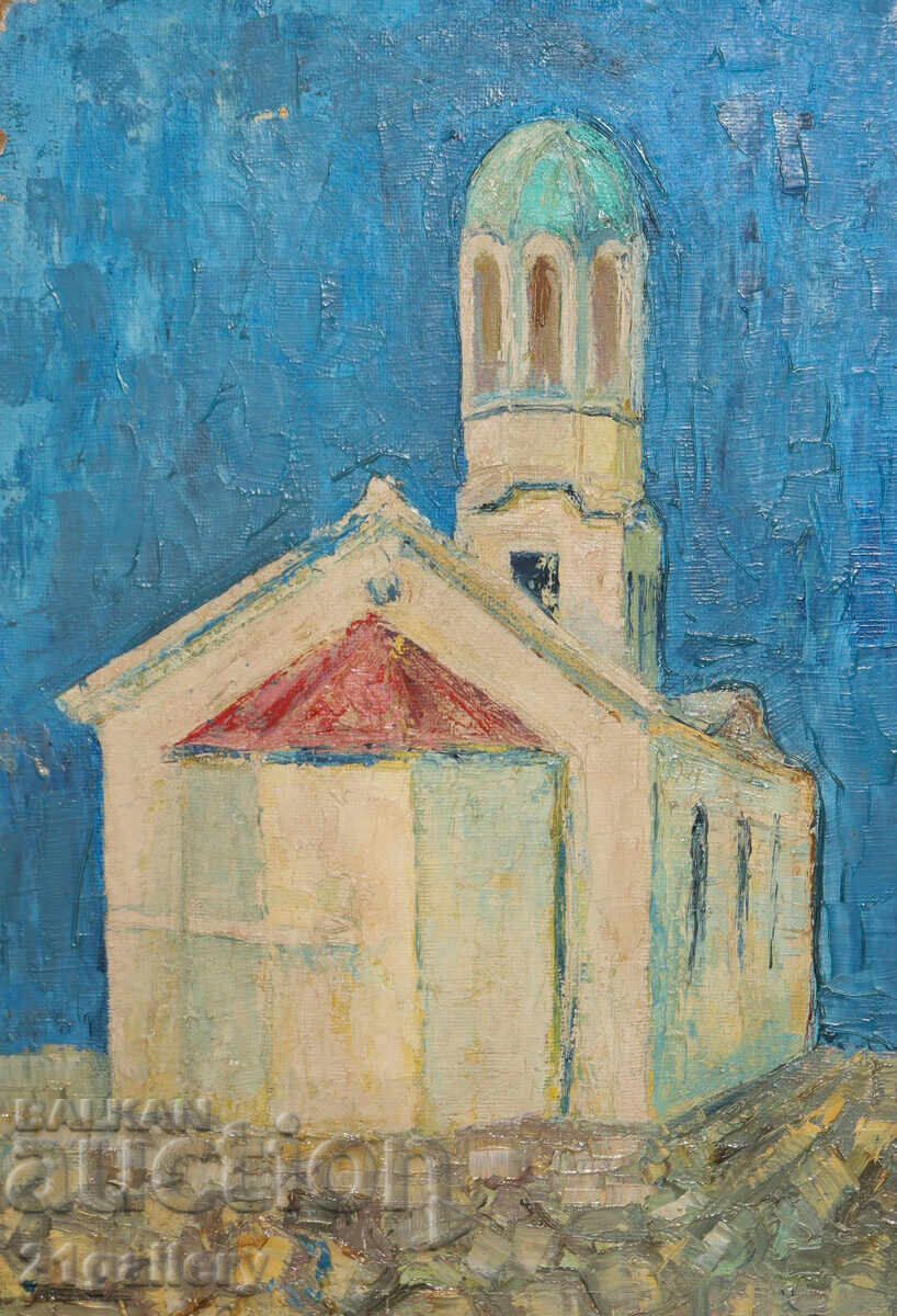 Картина маслени бои пейзаж със църква