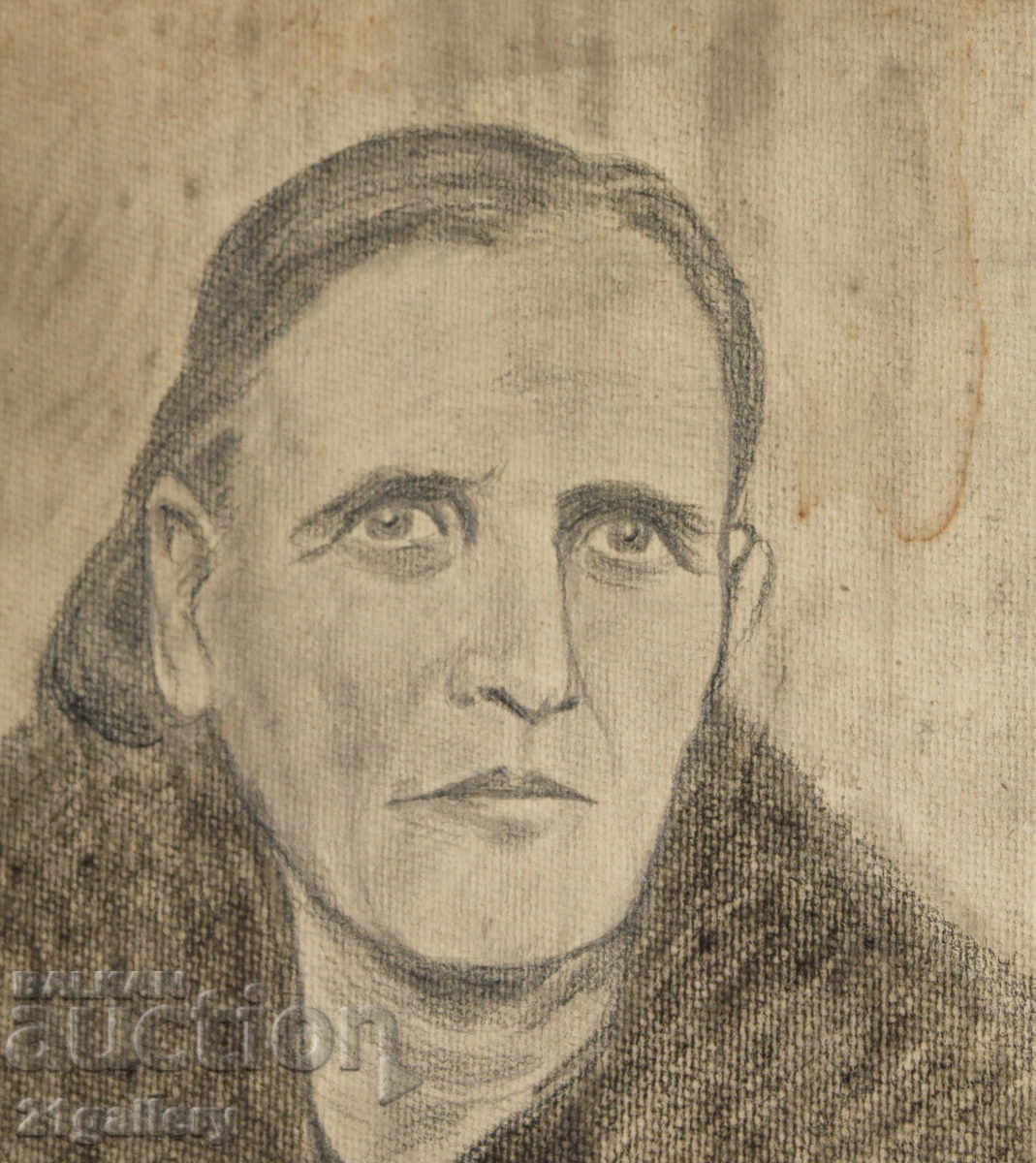 Delivery of Old pencil drawing portrait of a woman, signed