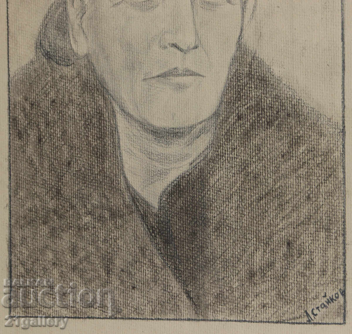 Old pencil drawing portrait of a woman, signed - 5