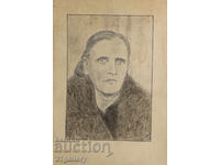 Old pencil drawing portrait of a woman, signed