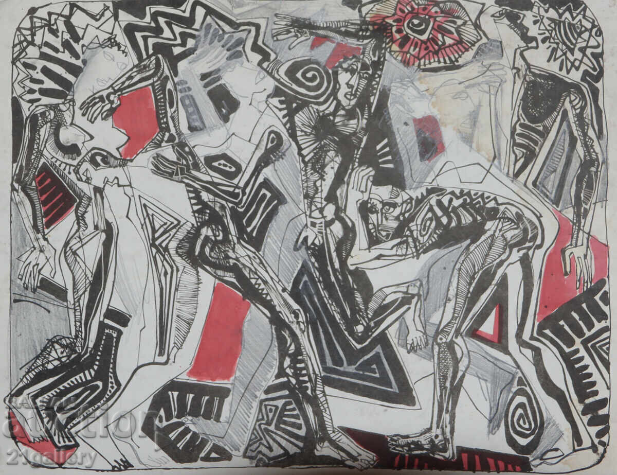 Δημοπρασία Πίνακας με μελάνι, αφηρημένη εικαστική σύνθεση