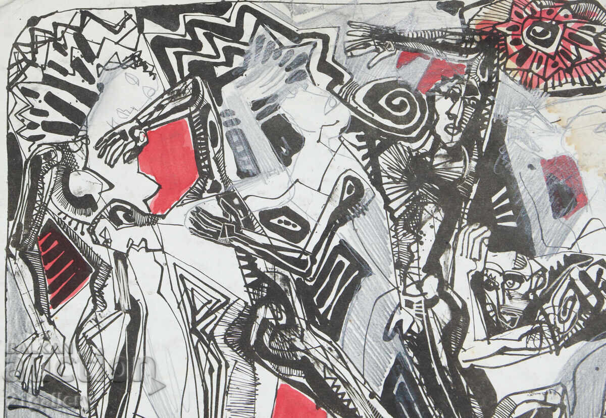 Παράδοση Πίνακας με μελάνι, αφηρημένη εικαστική σύνθεση