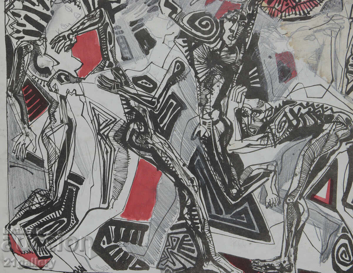 Πίνακας με μελάνι, αφηρημένη εικαστική σύνθεση - 5