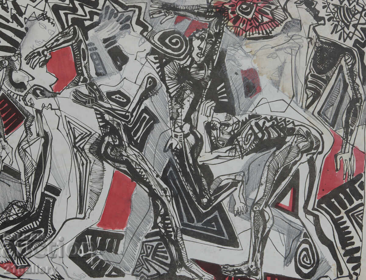 Πίνακας με μελάνι, αφηρημένη εικαστική σύνθεση - 6