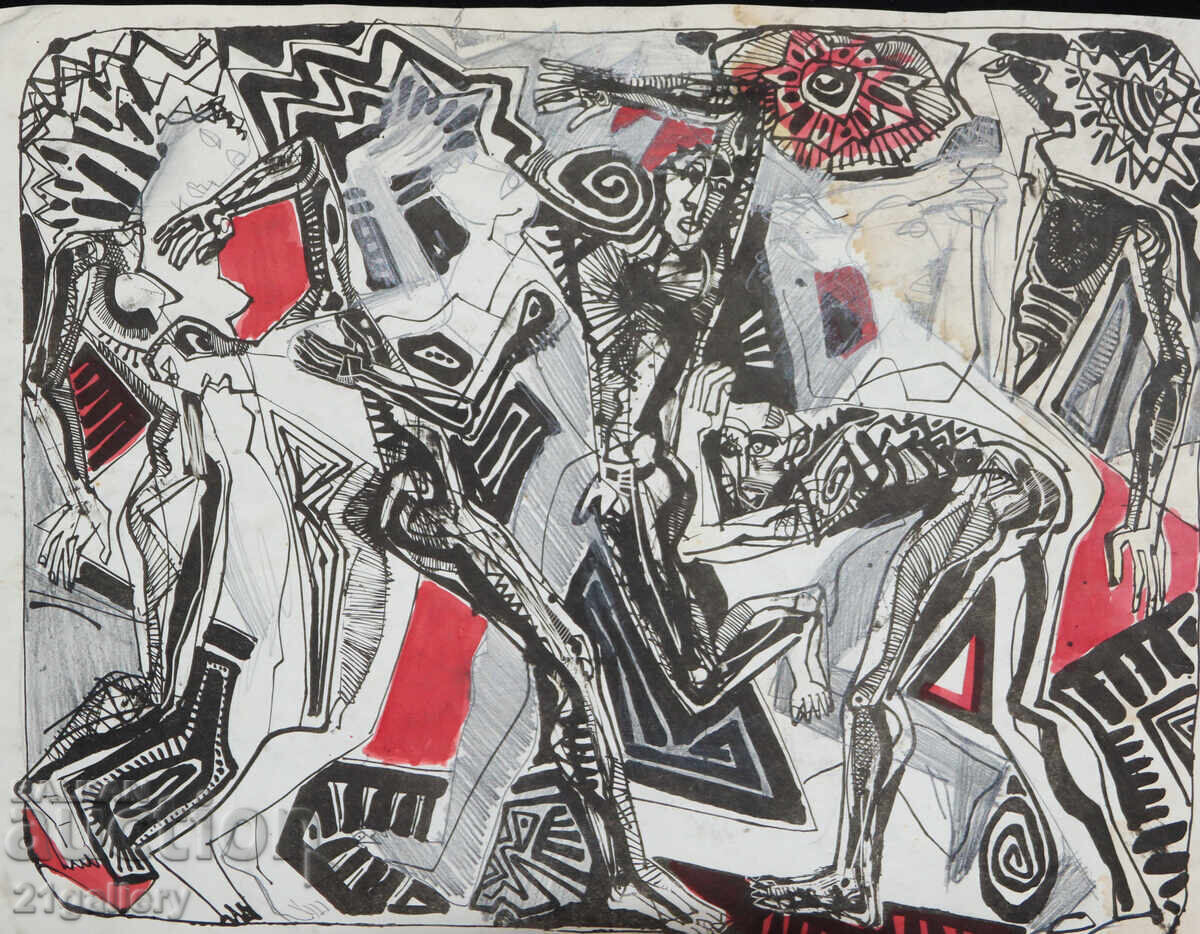 Πίνακας με μελάνι, αφηρημένη εικαστική σύνθεση