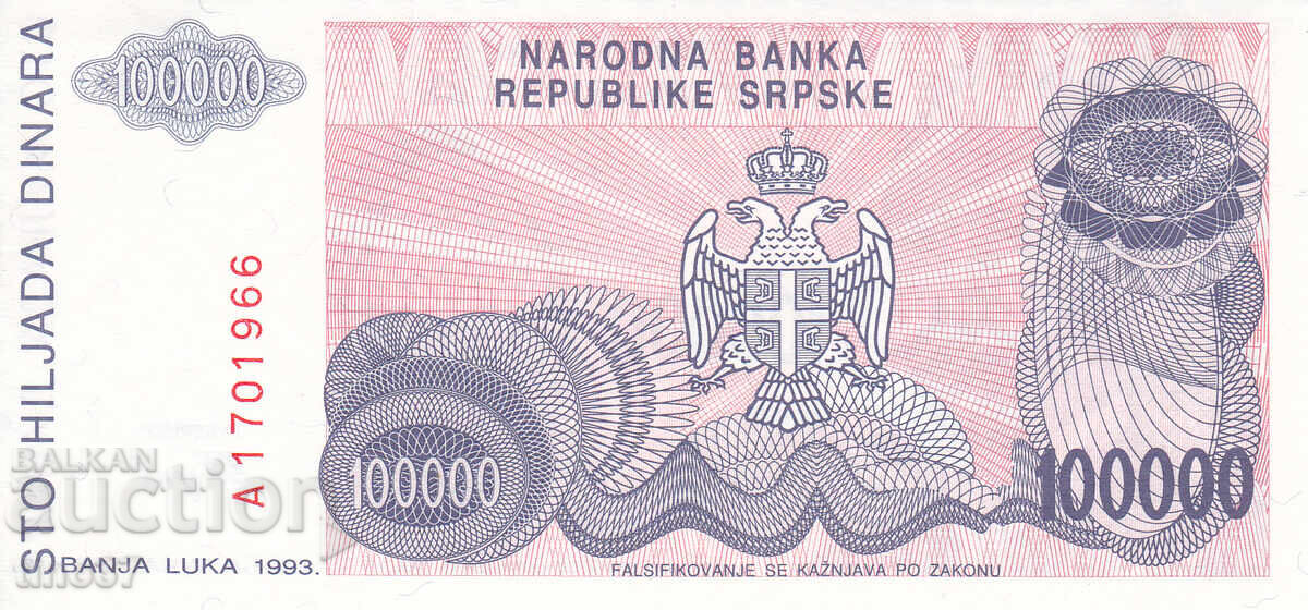 Licitație tino37 - REPUBLICA SRBĂ - 100000 DINARI - 1993 - UNC Licitație tino37 - REPUBLICA SRBĂ - 100000 DINARI - 1993 - UNC
