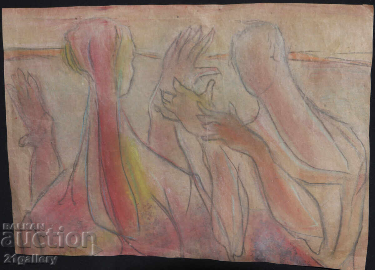 Tablou pastel compoziție abstractă figurativă cu preț 400.00 BGN | € 204.52 Tablou pastel compoziție abstractă figurativă cu preț 400.00 BGN | € 204.52