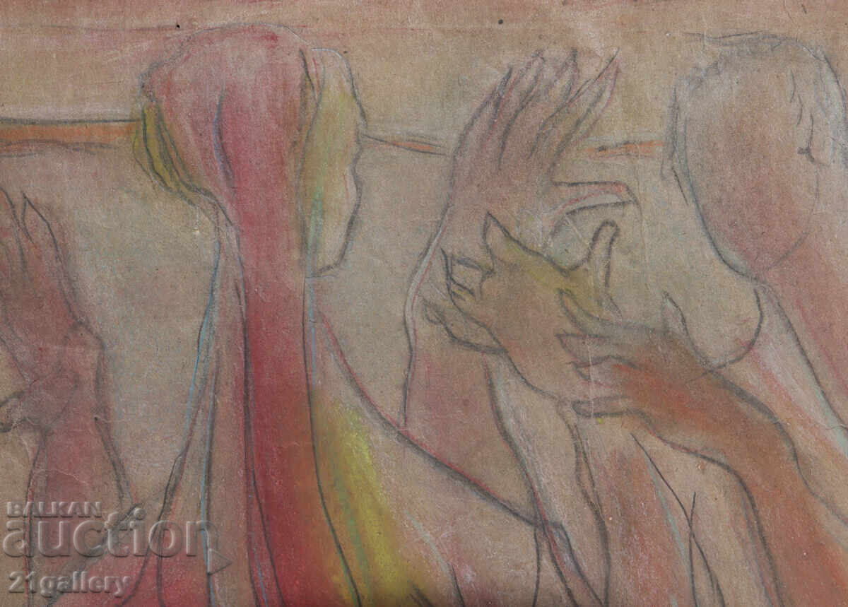 Livrarea Tablou pastel compoziție abstractă figurativă Livrarea Tablou pastel compoziție abstractă figurativă