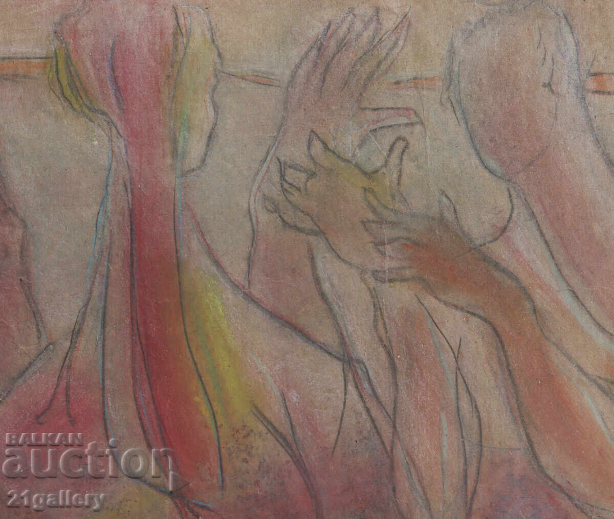 Tablou pastel compoziție abstractă figurativă - 5 Tablou pastel compoziție abstractă figurativă - 5
