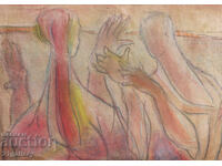 Pastel painting abstract figurative composition