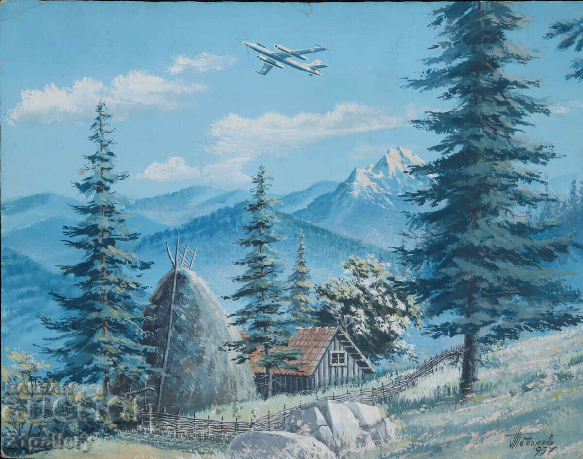 Картина темпера пейзаж подписана 1957г. с цена 400.00 лв. | € 204.52