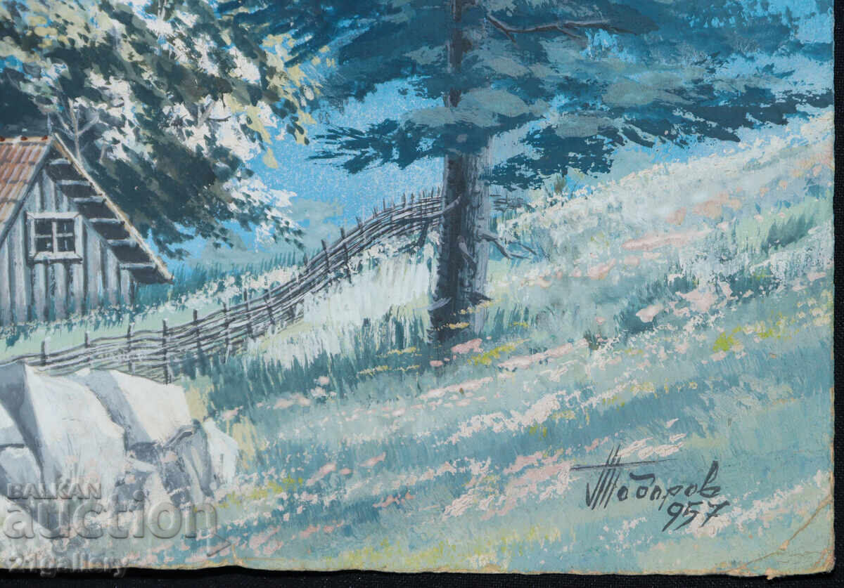 Картина темпера пейзаж подписана 1957г. - 6