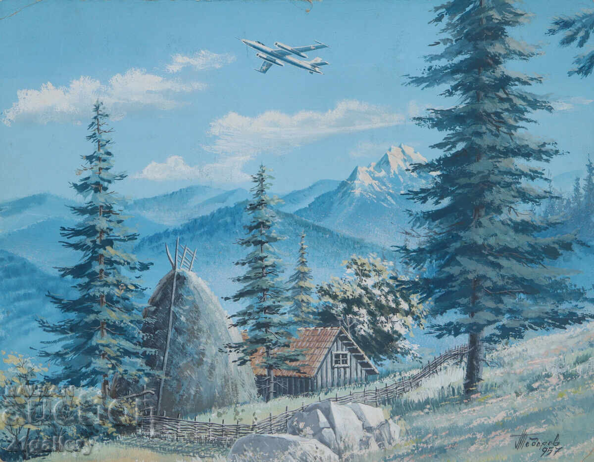 Картина темпера пейзаж подписана 1957г.