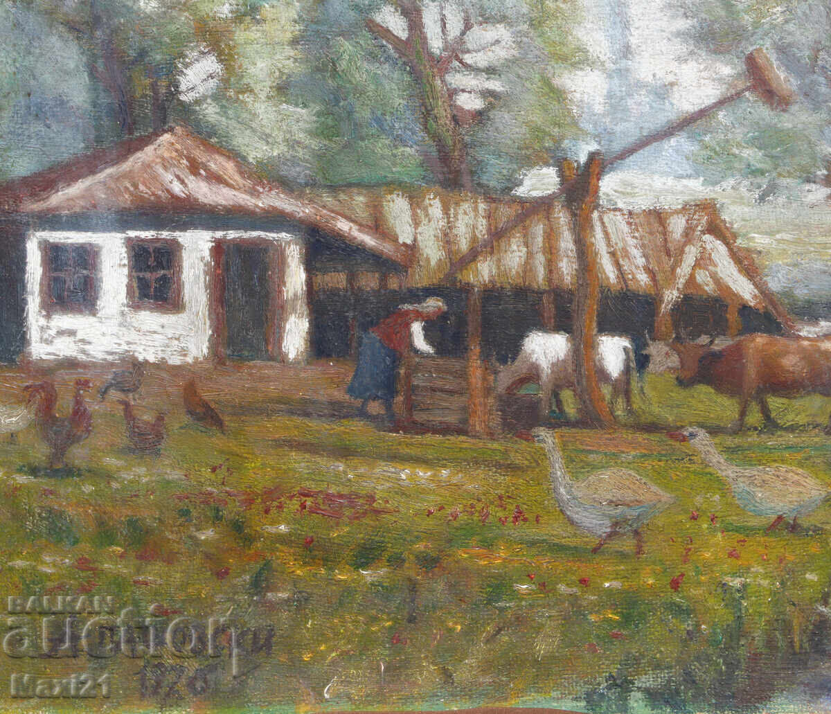 Αγροτικό τοπίο, παλαιός πίνακας ελαιογραφίας, 1926 - 5