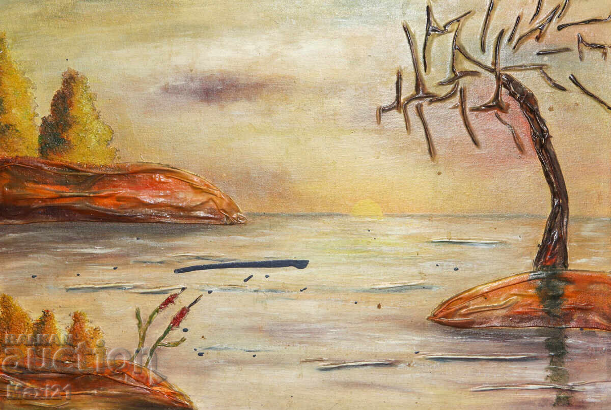 Морски пейзаж картина колаж маслени бои