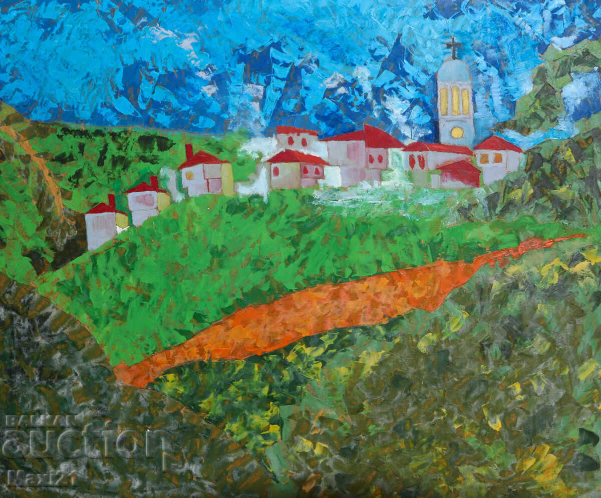 Landscape village in the mountains oil painting with price 250.00 BGN | € 127.82