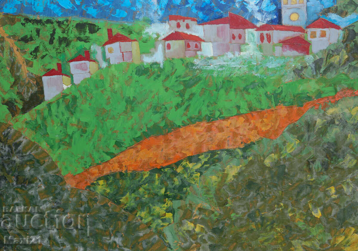 Landscape village in the mountains oil painting - 6