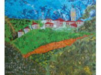 Landscape village in the mountains oil painting