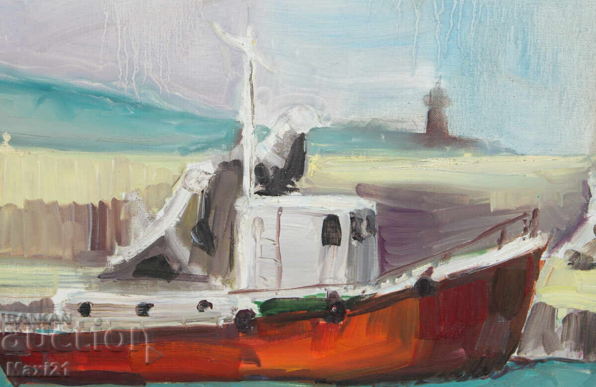 Θαλασσινό τοπίο ψαρόβαρκα πίνακας ελαιογραφίας 2005 - 5