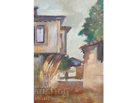 Πίνακας με αναγεννησιακά σπίτια, τοπίο, ελαιογραφία