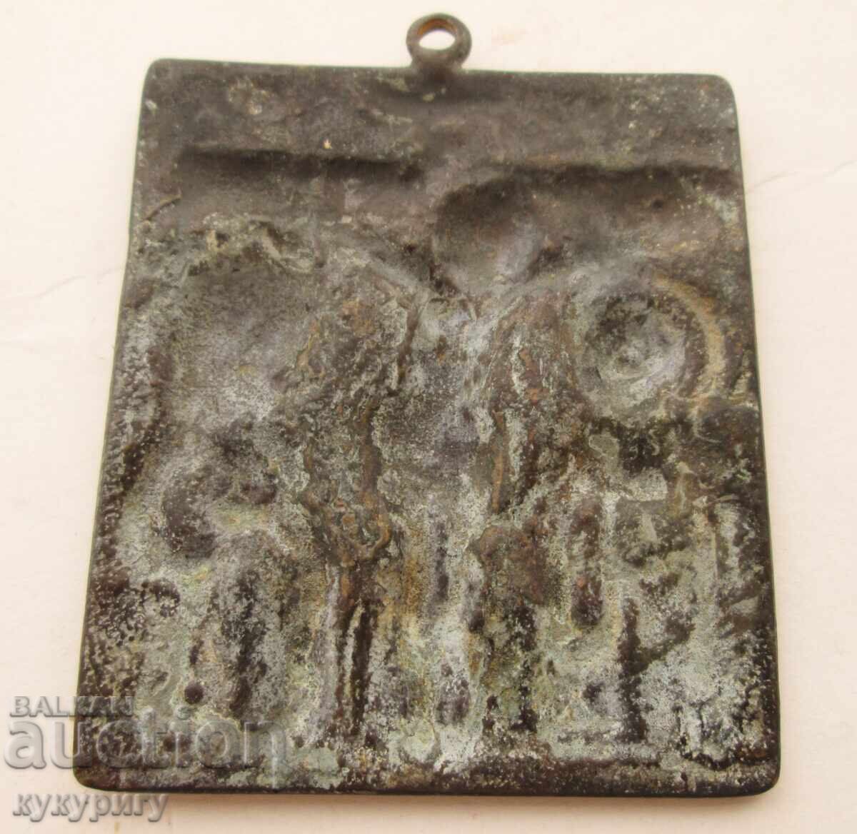 Παλιά μικρή χάλκινη εικόνα Σταύρωση πρωτόγονη - 5