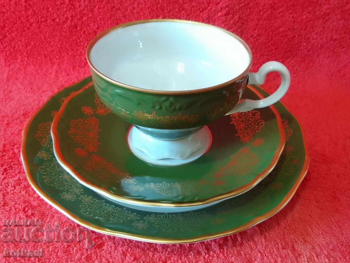 Vintage three-piece WEIMAR gold-plated set - cup, 2 plates Germany GDR with price 85.50 BGN | € 43.72