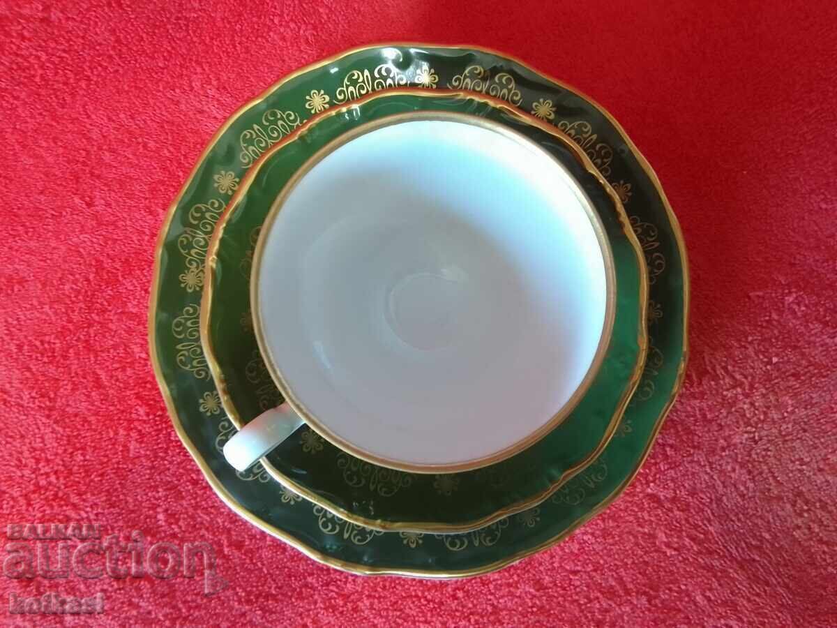 Vintage three-piece WEIMAR gold-plated set - cup, 2 plates Germany GDR - 7
