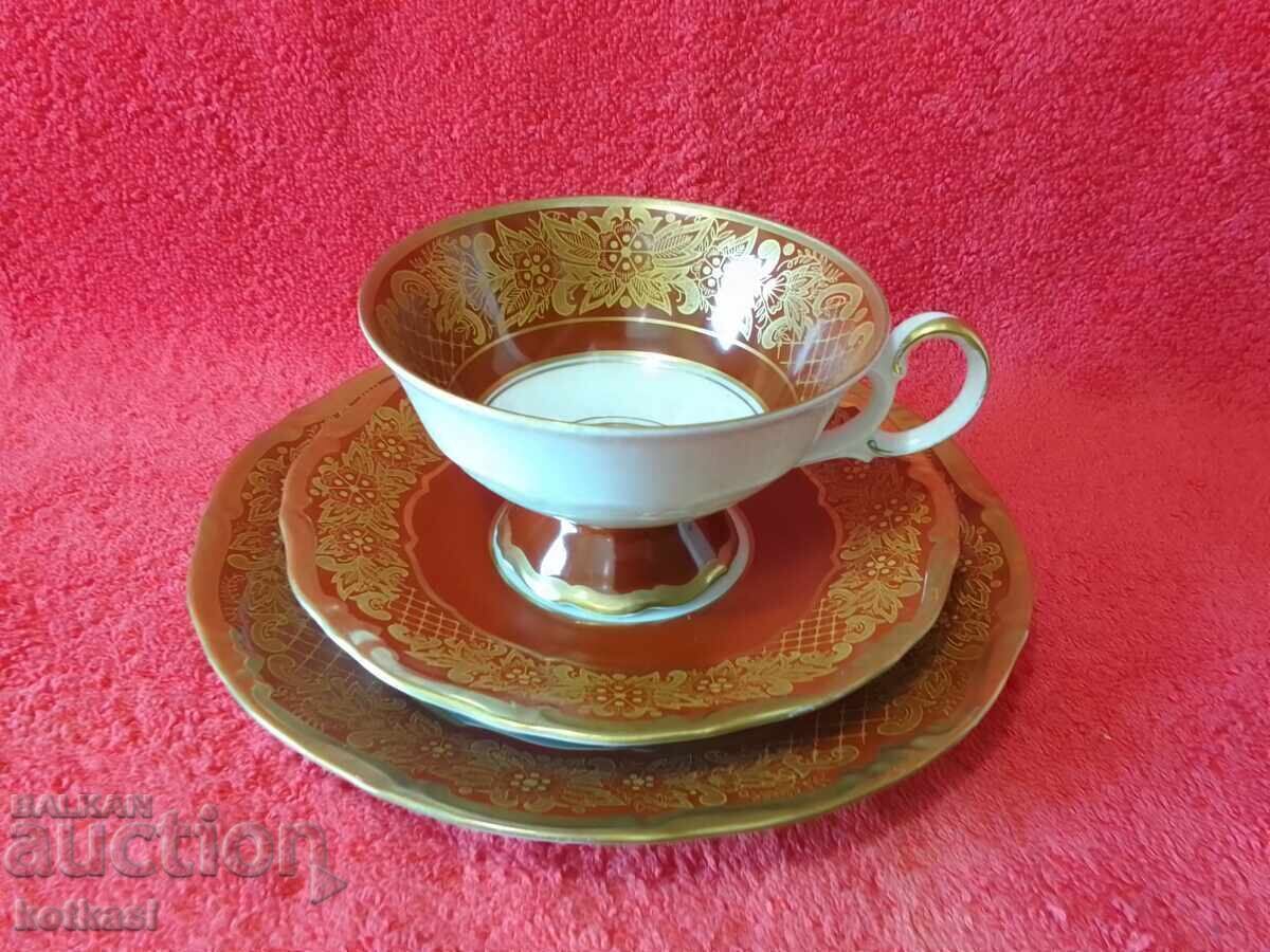 WEIMAR Dora Gold-Plated Star Trio Set - Cup, 2 Plates GDR with price 85.50 BGN | € 43.72