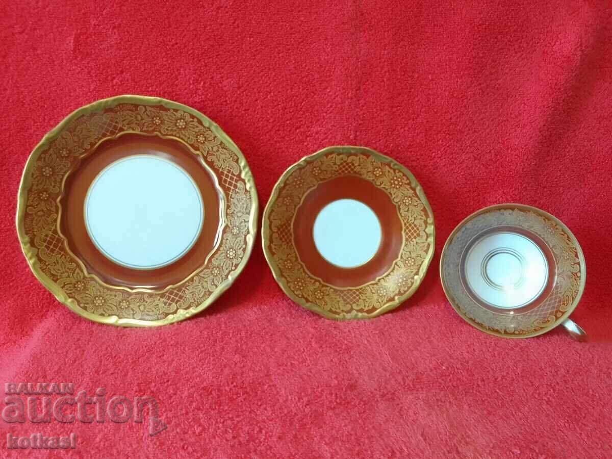 Auction  WEIMAR Dora Gold-Plated Star Trio Set - Cup, 2 Plates GDR