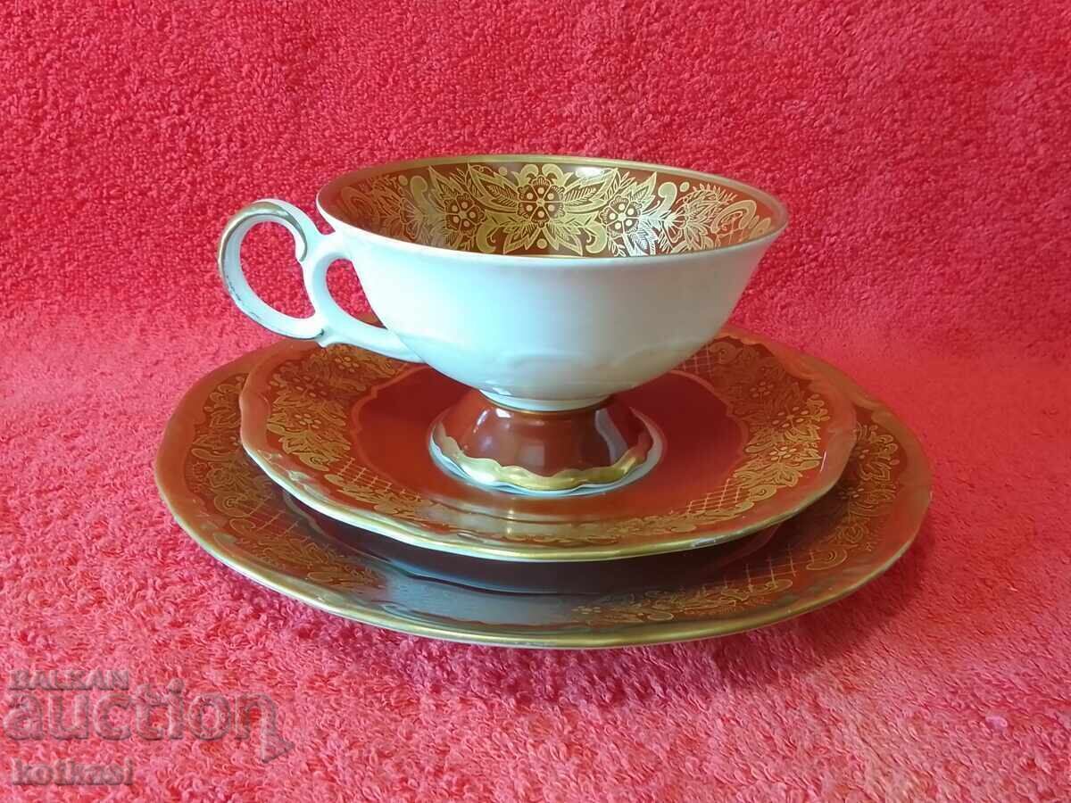 WEIMAR Dora Gold-Plated Star Trio Set - Cup, 2 Plates GDR