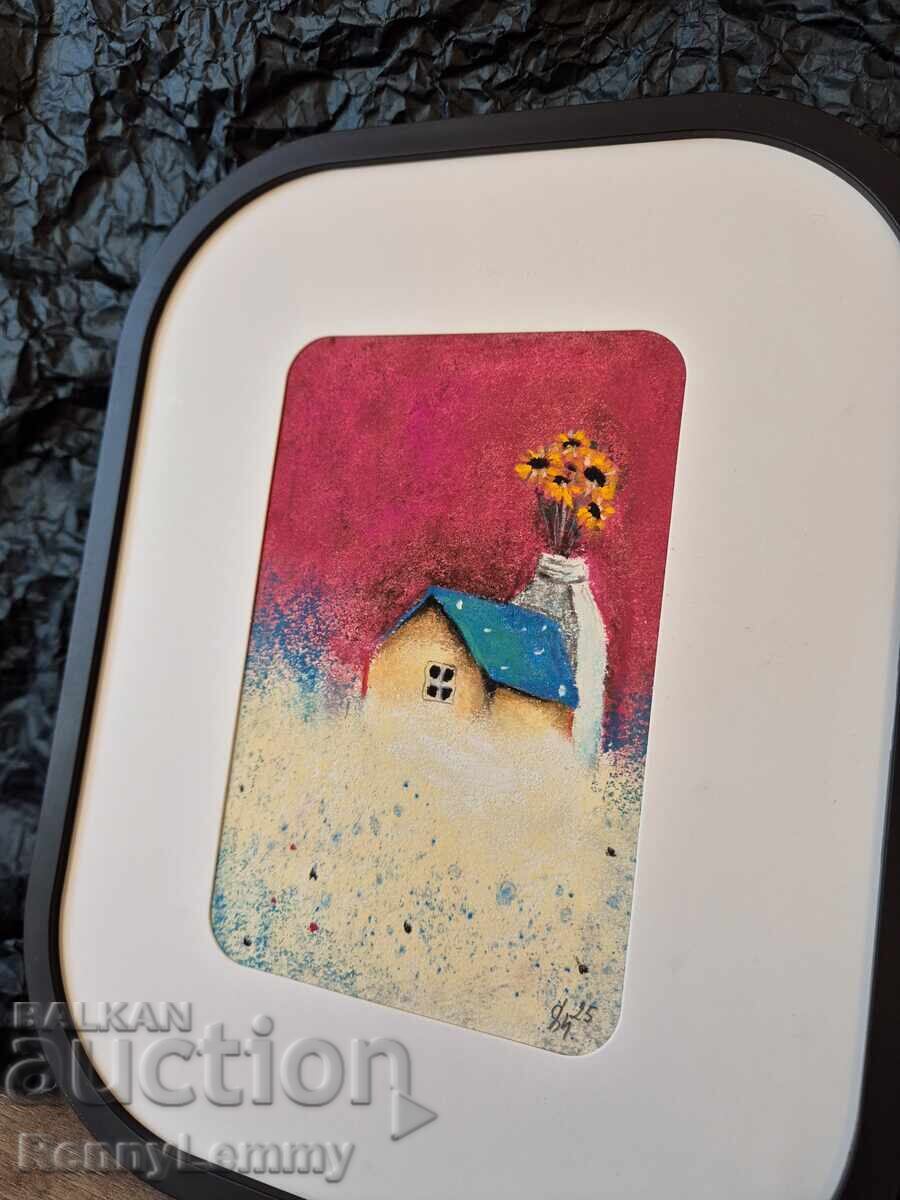 Auction Sunflower House, miniature pastel Auction Sunflower House, miniature pastel