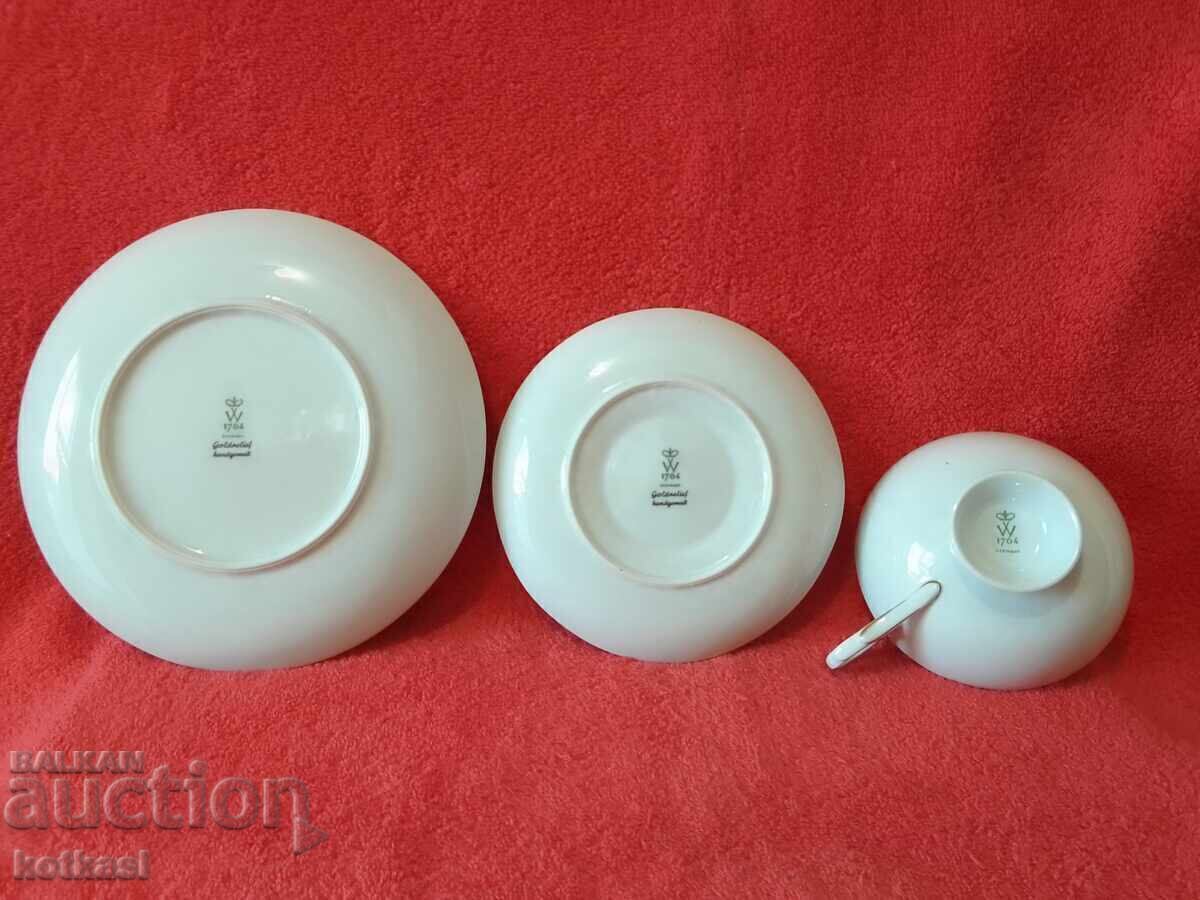 Παράδοση Παλιό σετ τριών τεμαχίων WALLENDORF - φλιτζάνι, 2 πιάτα Germany GDR