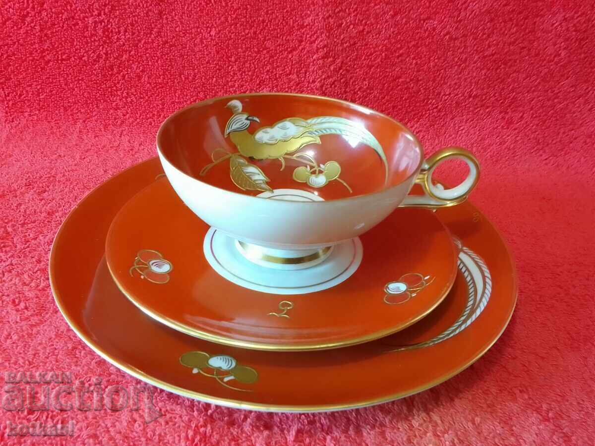 Old triple set SCHAUBACH KUNST - cup, 2 plates Germany gilded with price 125.50 BGN | € 64.17