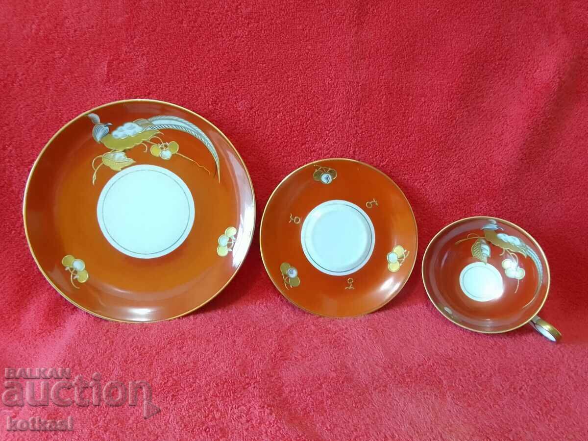 Auction  Old triple set SCHAUBACH KUNST - cup, 2 plates Germany gilded