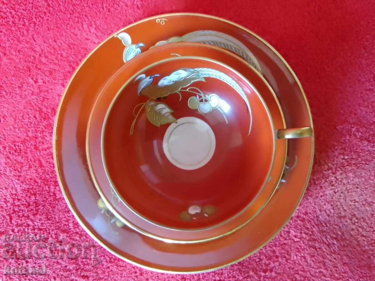 Old triple set SCHAUBACH KUNST - cup, 2 plates Germany gilded - 7