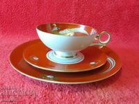Old triple set SCHAUBACH KUNST - cup, 2 plates Germany gilded