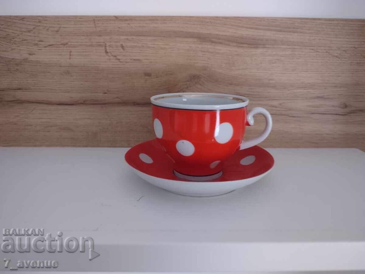 Παλιό ρωσικό πορσελάνινο φλιτζάνι με πιατάκι με βούλες, 30.10..25