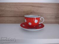 Ceașcă veche de porțelan rusesc cu farfurioară cu buline, 30.10..25