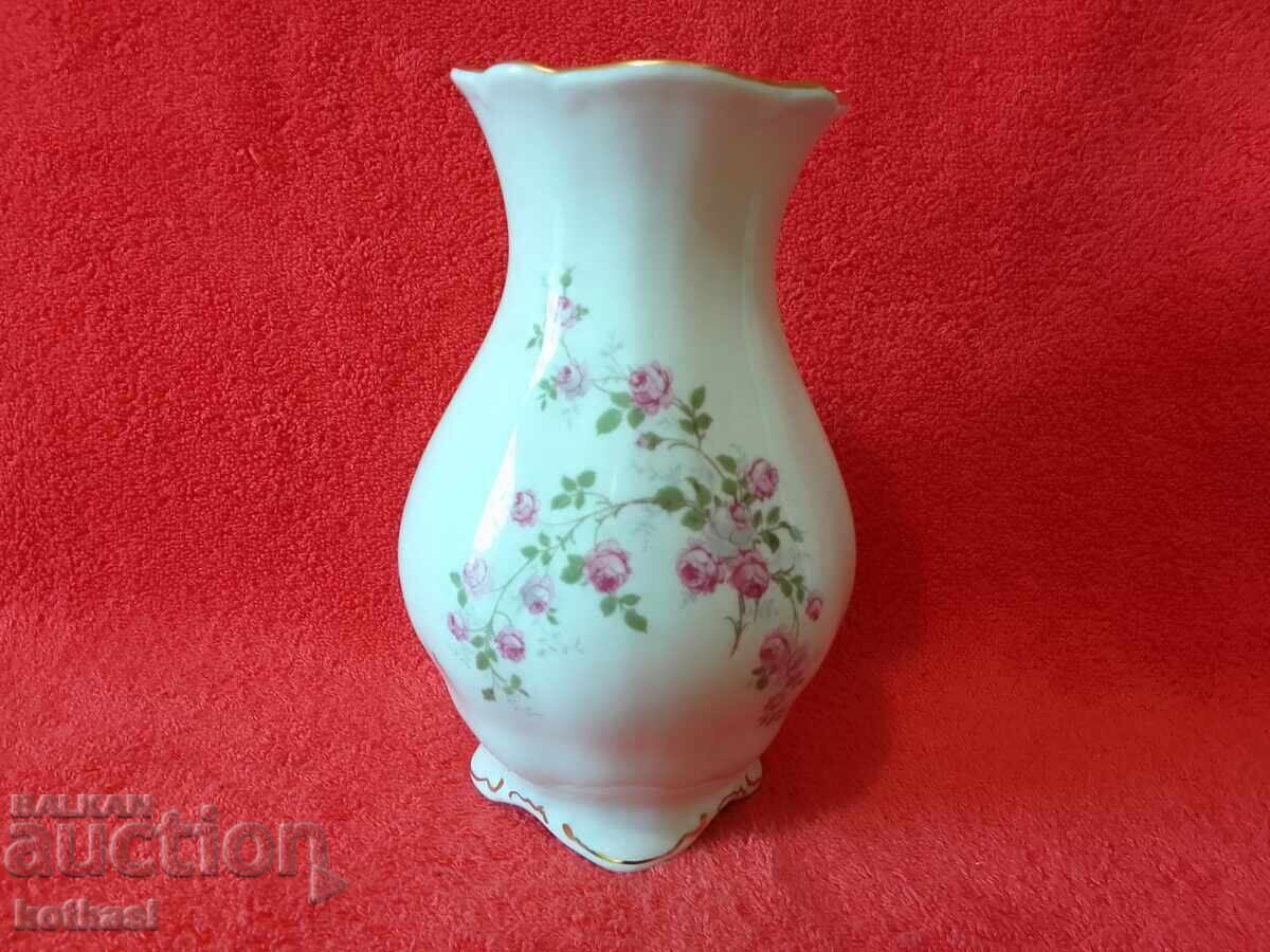 Παλιό πορσελάνινο βάζο Ανατολικής Γερμανίας επιχρυσωμένο λουλούδια Γερμανία Ανατολικής Γερμανίας