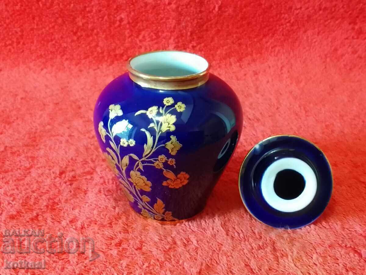 Vază mică din porțelan vechi Royal KPM Cobalt Germania lucrata manual - 5