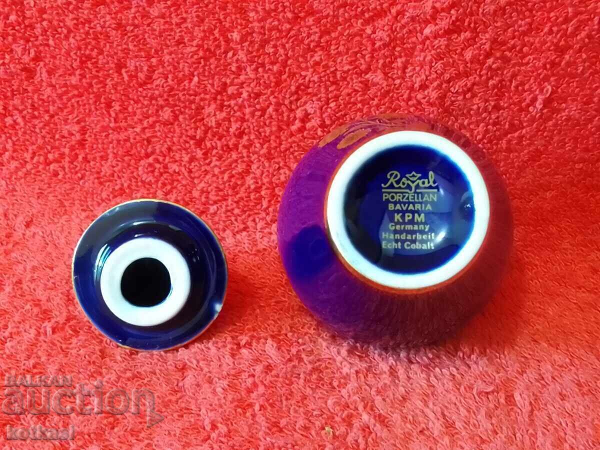 Παλιά πορσελάνινη μικρό βάζο Royal KPM Cobalt Germany χειροποίητο - 7