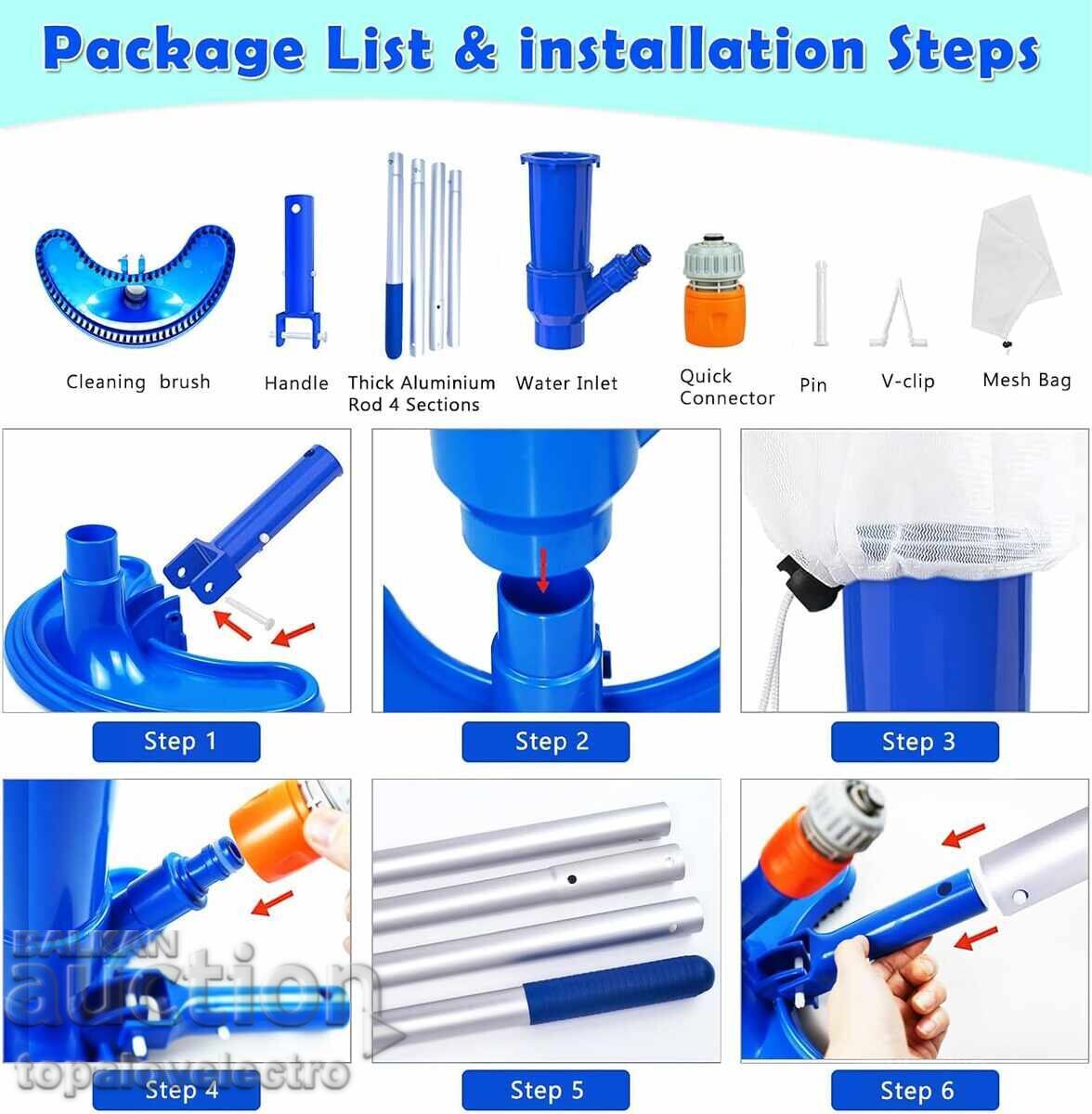 Licitație Aspirator de piscină, cu perie și 4 tije mobile, 150cm Licitație Aspirator de piscină, cu perie și 4 tije mobile, 150cm