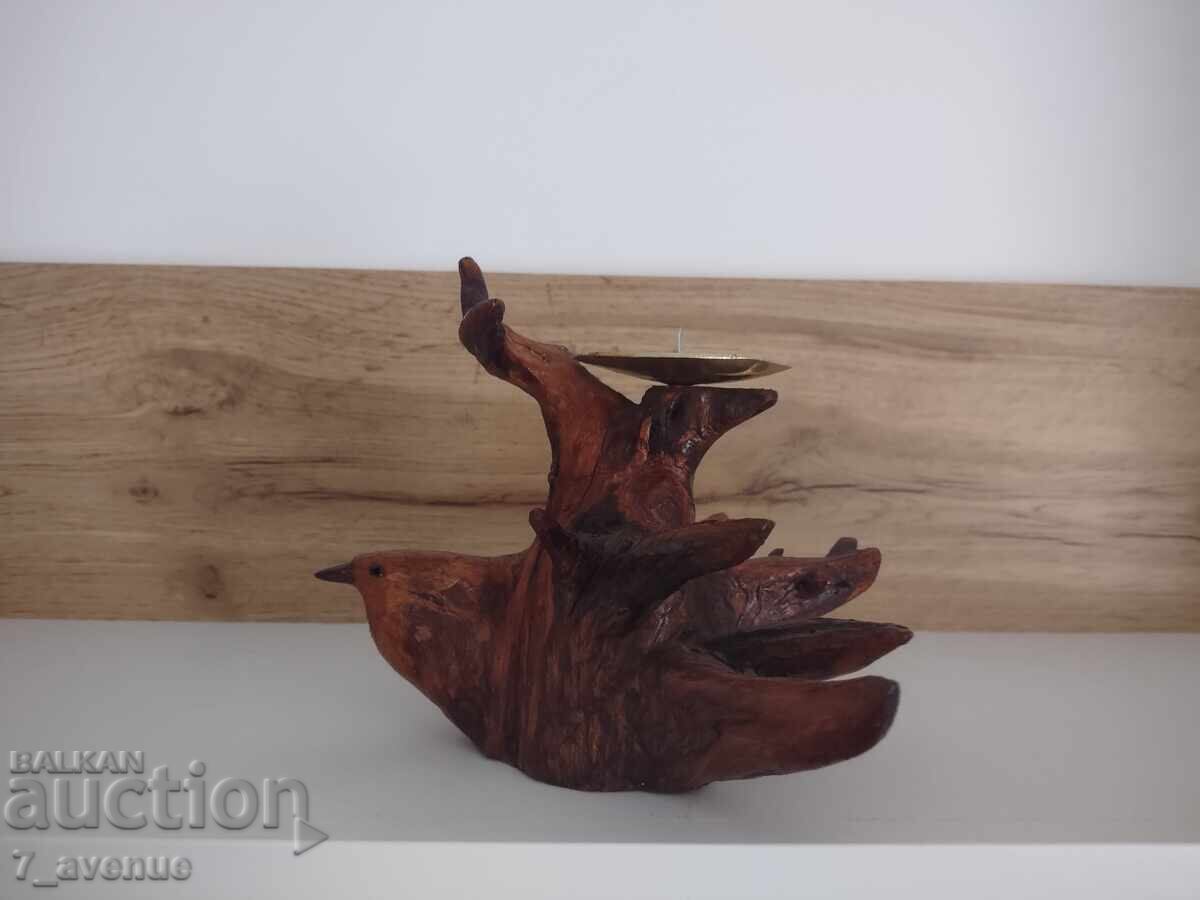 Κηροπήγιο ξύλινο ART - πουλί, χειροποίητο 30.10.25