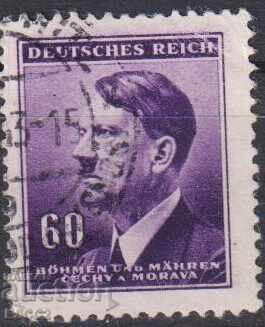 Stamped stamp Adolf Hitler 1942 Bohemia and Moravia Reich Stamped stamp Adolf Hitler 1942 Bohemia and Moravia Reich