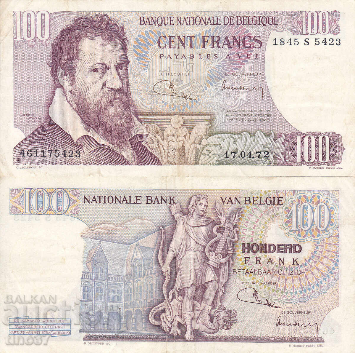 tino37 - BELGIA - 100 FRANCI - 1972 - VF