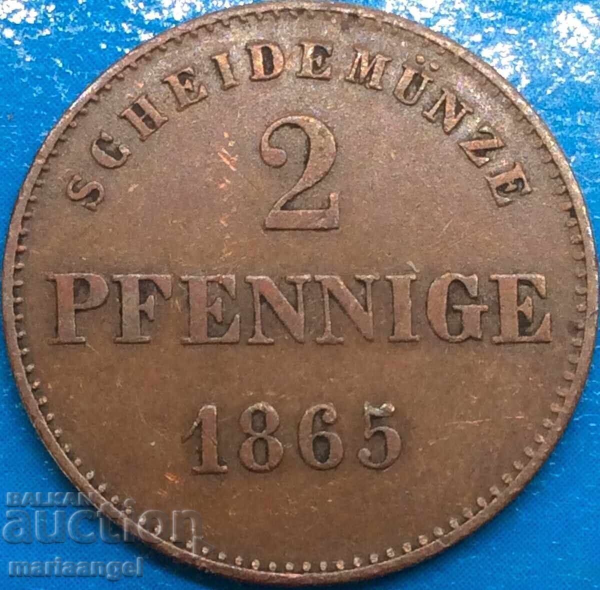 Saxe-Meiningen 2 pfennig 1865 Γερμανία - αρκετά σπάνιο - 6