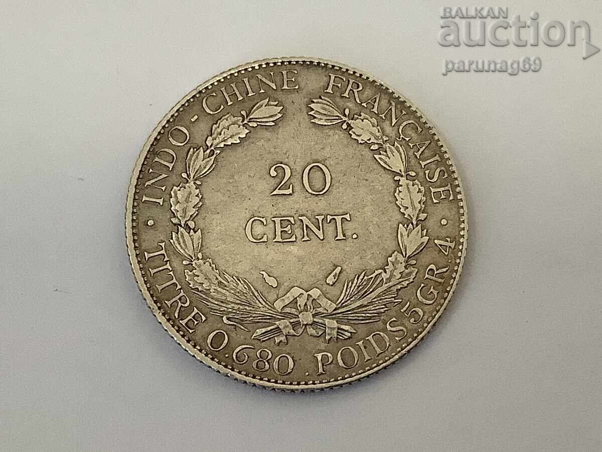 French Indochina 20 Centimes 1937 Silver 0.680