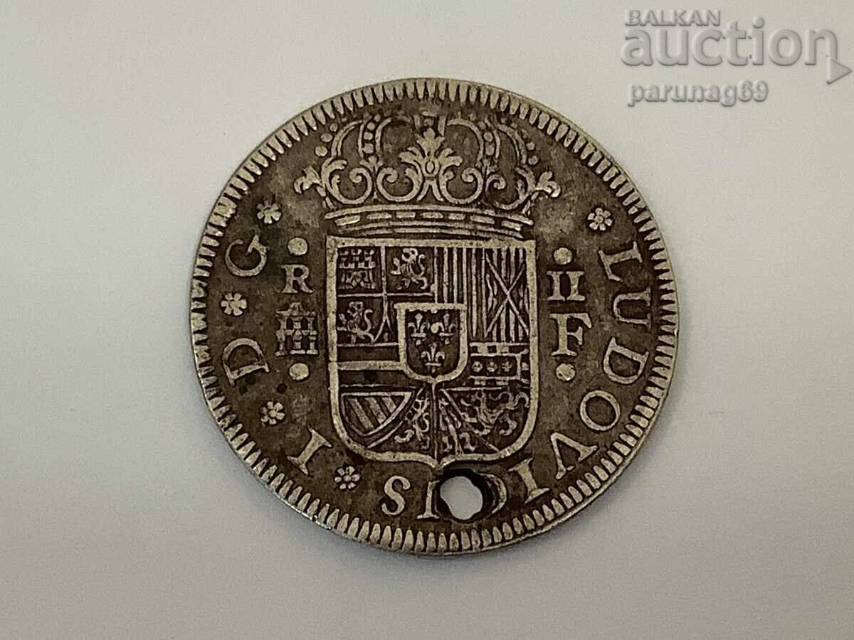 Spania 2 reali 1724 Argint 0.903 Regele Ludovic I (1724)