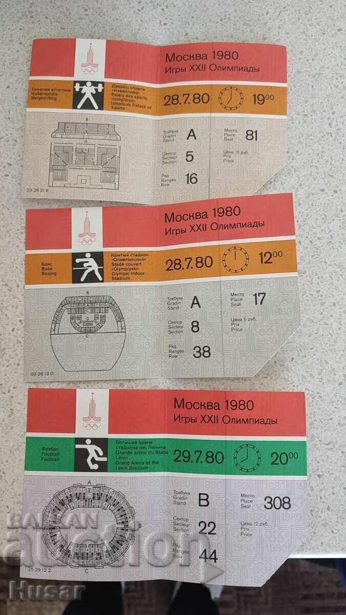 Moscow 1980 Olympics, three tickets: boxing, weightlifting, football., bonus